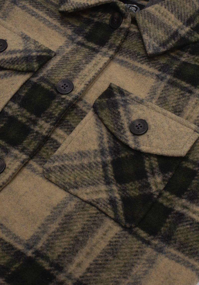 Trellis Hooded Pocket Check Shacket - Green