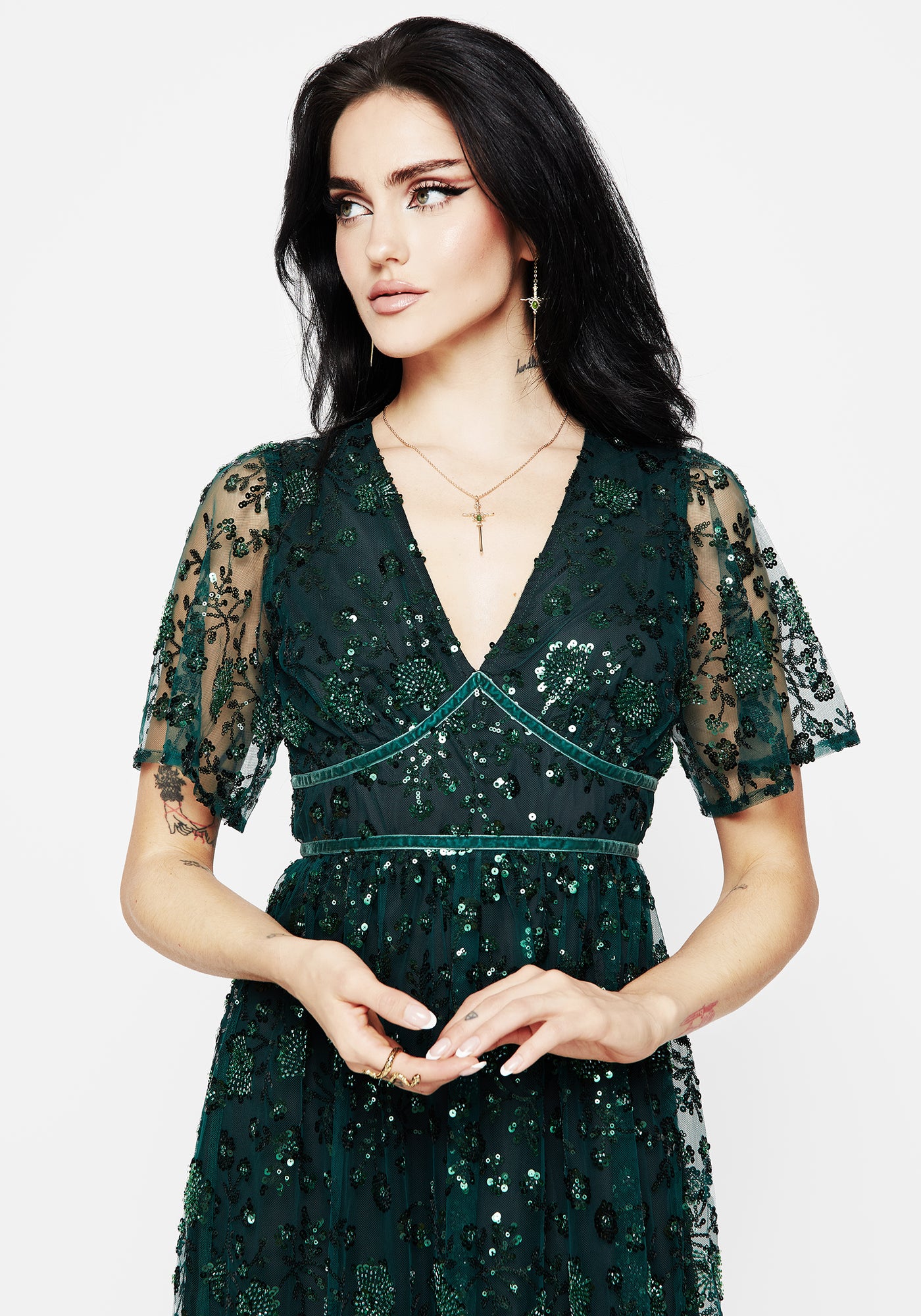 Glimmer Embroidered Sequin Lace Angel Sleeve Midaxi Dress | Disturbia - Shop Women's Gothic, Alternative & Dark Romantic Fashion, Accessories & Homeware Glimmer Embroidered Sequin Lace Angel Sleeve Midaxi Dress | Disturbia - Shop Women's Gothic, Alternative & Dark Romantic Fashion, Accessories & Homeware