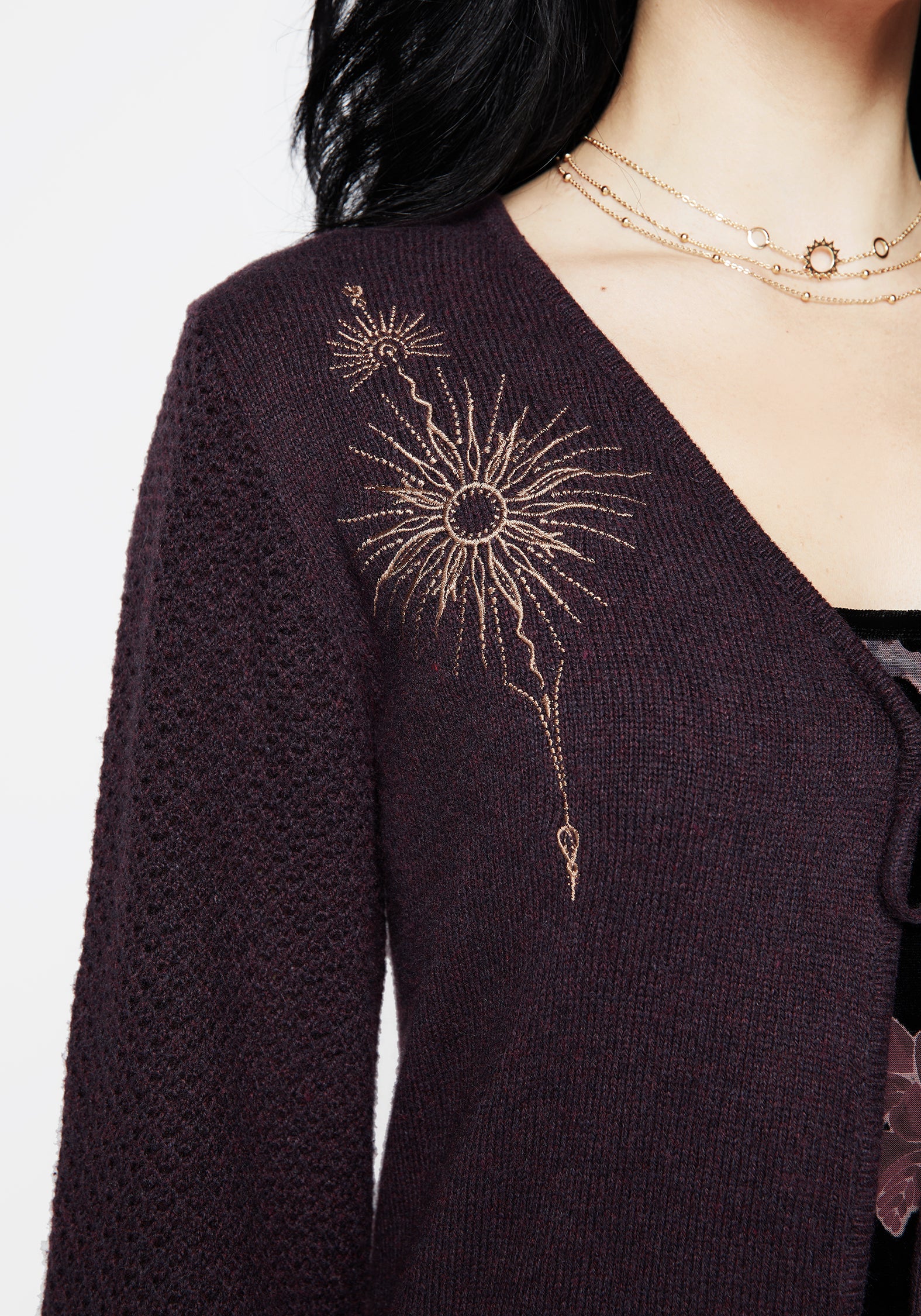 Sunniva Embroidered Tie Front Longline Knit Cardigan