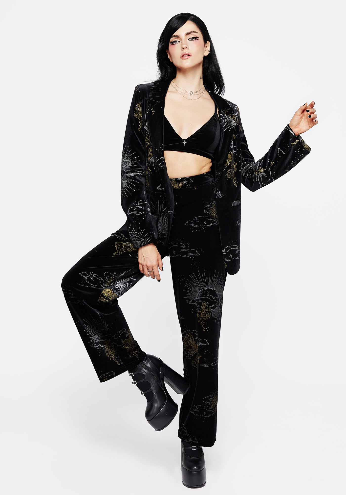 Adelina Foil Print Velour Blazer | Disturbia - Shop Women's Gothic