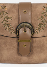 Physis Faux Suede Fern Embroidered Shoulder Bag
