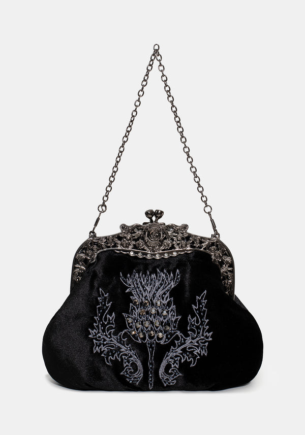 Despair Thistle Beaded Kiss Lock Pouch Bag