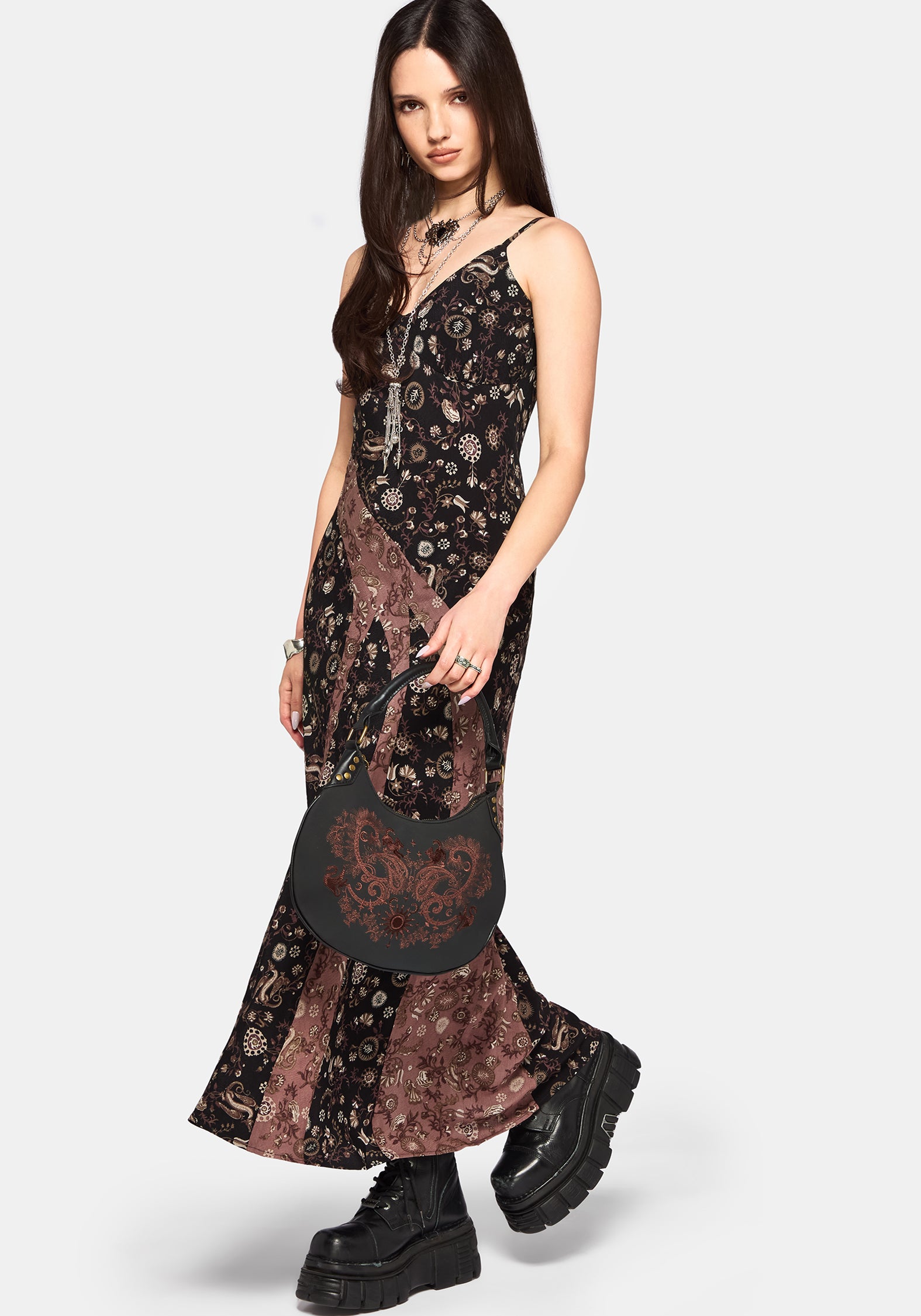 Shade Embroidered Crescent Shoulder Bag
