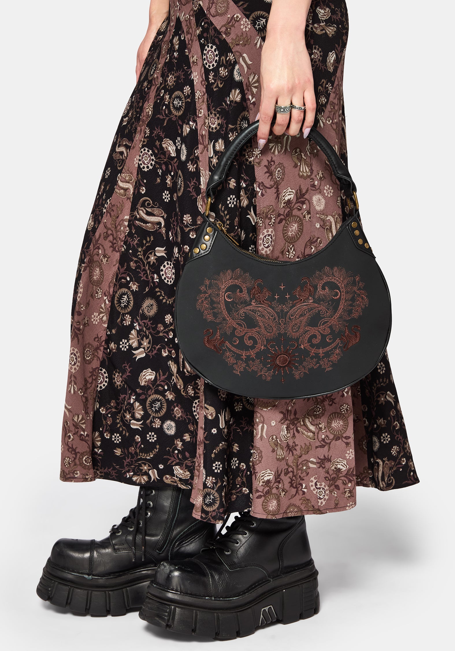 Shade Embroidered Crescent Shoulder Bag
