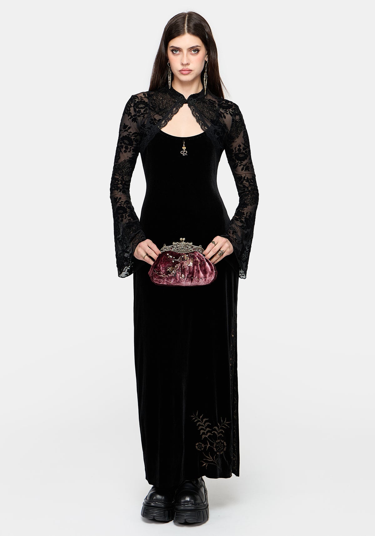 Zariah Embroidered Kiss Lock Bag