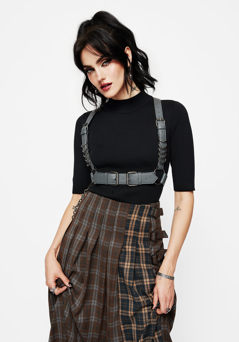 Raven Pleated Check Buckle Detail Maxi Skirt – Disturbia