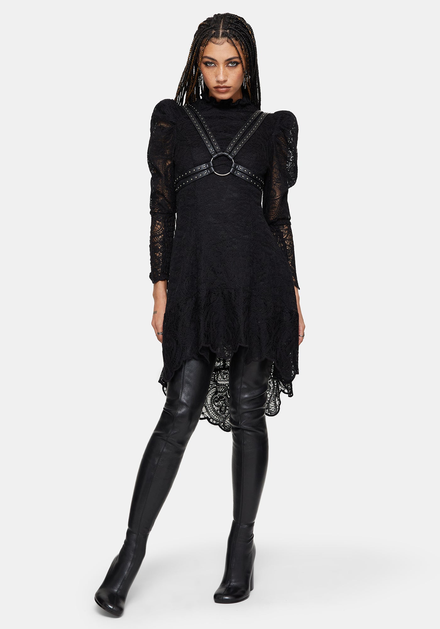 Lyra High Neck Lace Mini Dress Disturbia Lyra High Neck Lace Mini Dress Disturbia