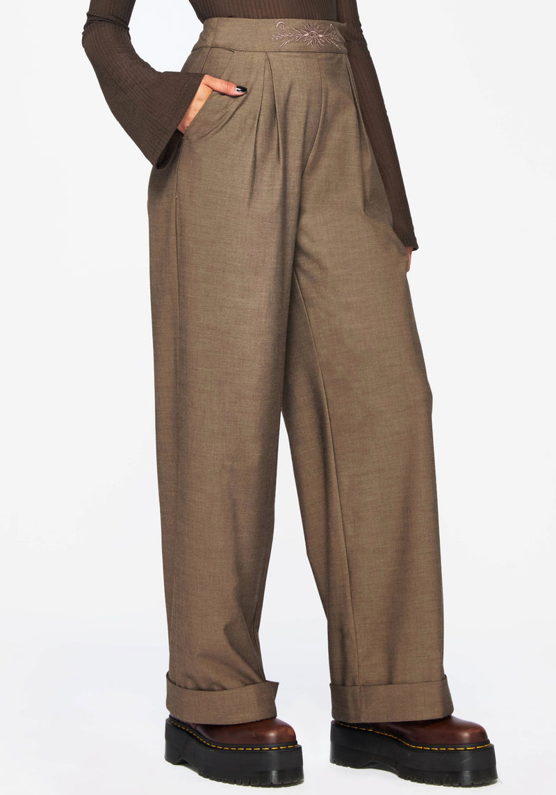 Mystic Embroidered Turn Up Wide Leg Trouser