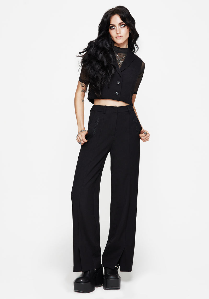 Thora Embroidered Front Split Tailored Trouser