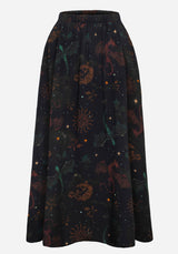 Phoenix Dragon Printed Pleated Midi Skirt