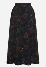 Phoenix Dragon Printed Pleated Midi Skirt