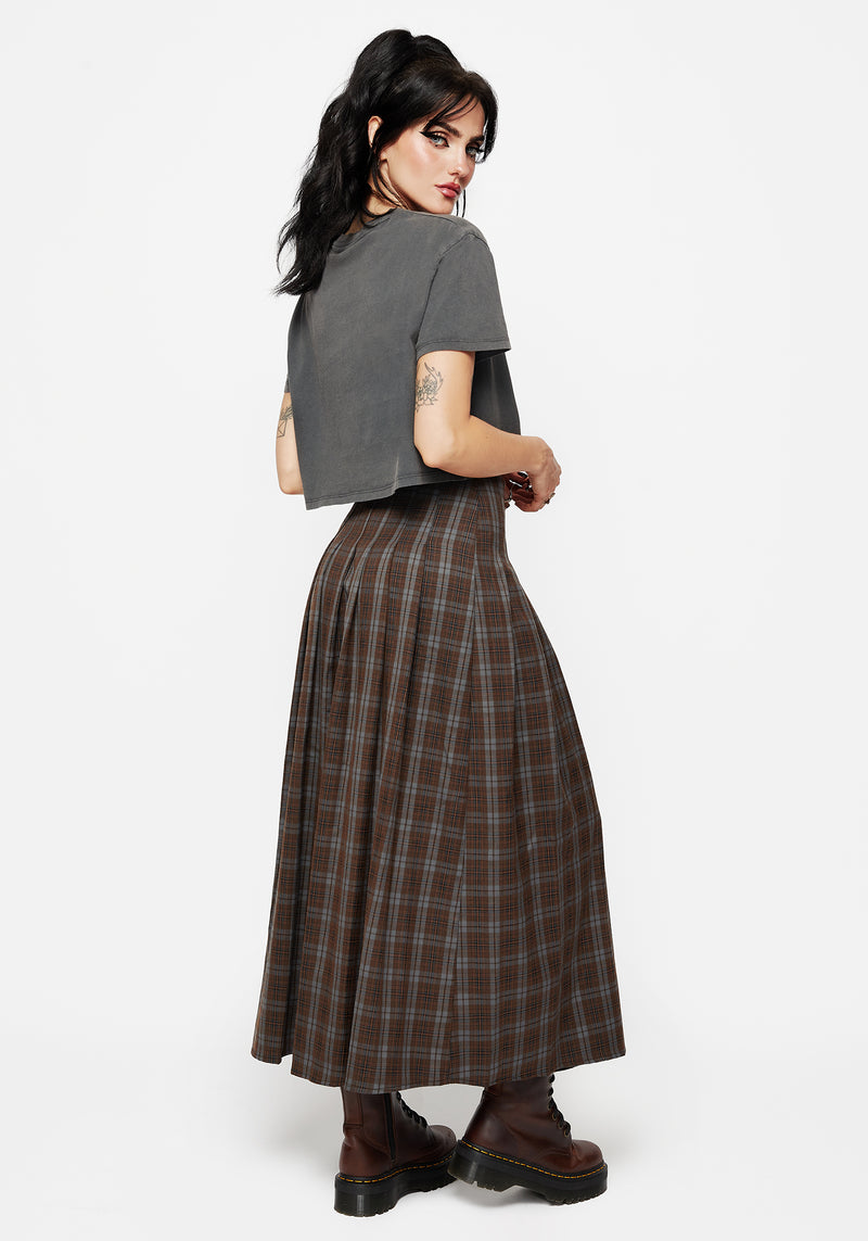 Raven Pleated Check Buckle Detail Maxi Skirt – Disturbia