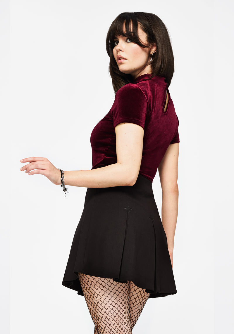 Soul Embroidered Pleated Mini Skirt