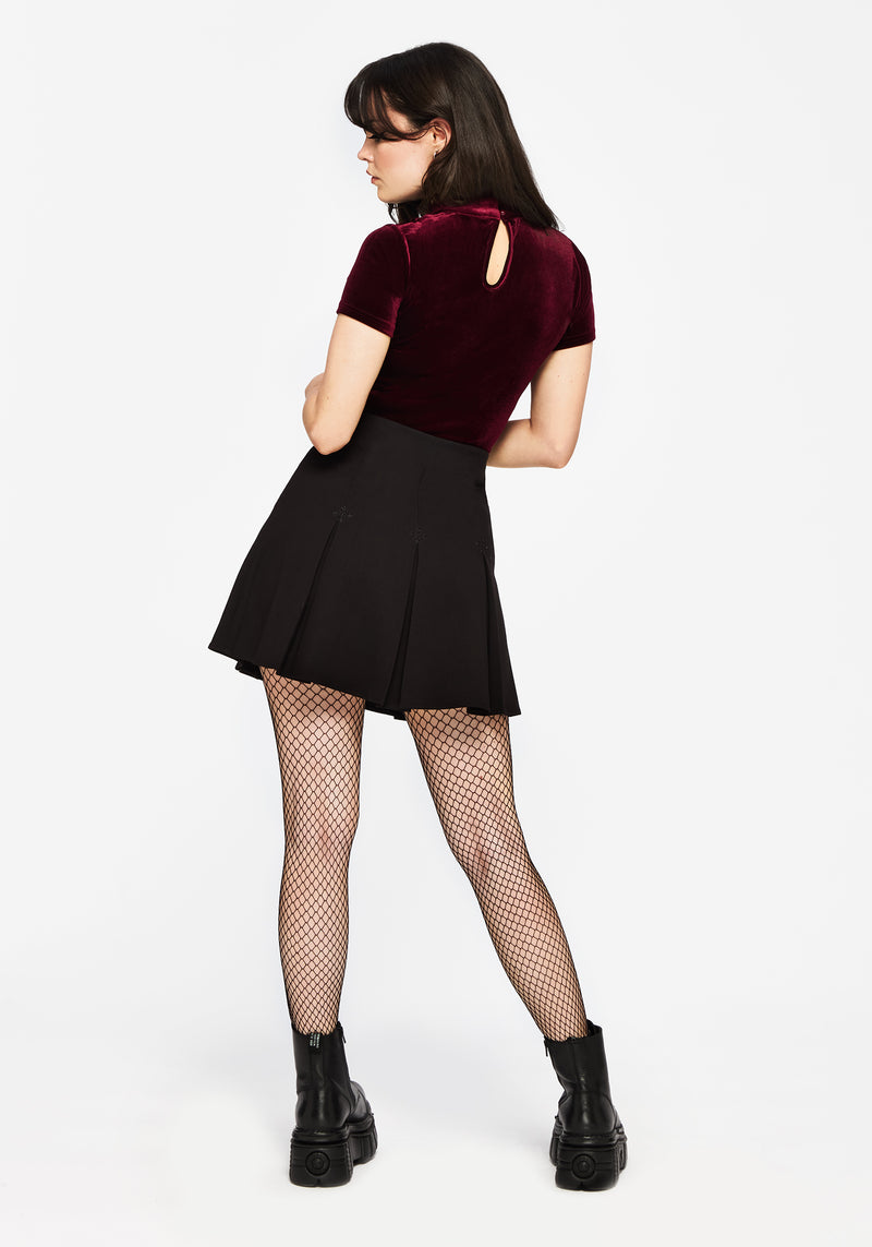 Soul Embroidered Pleated Mini Skirt