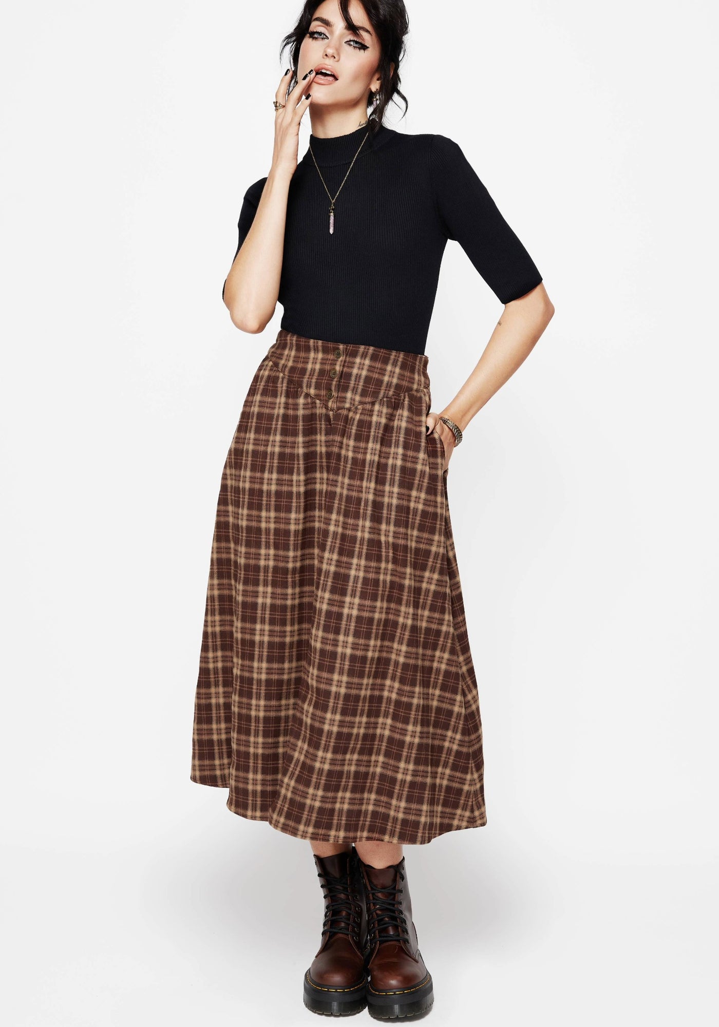 Milo Check Button Down Front Split Midi Skirt – Disturbia