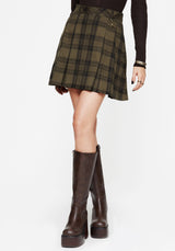 Cecily Check Pleated Mini Skirt With Frog Charm