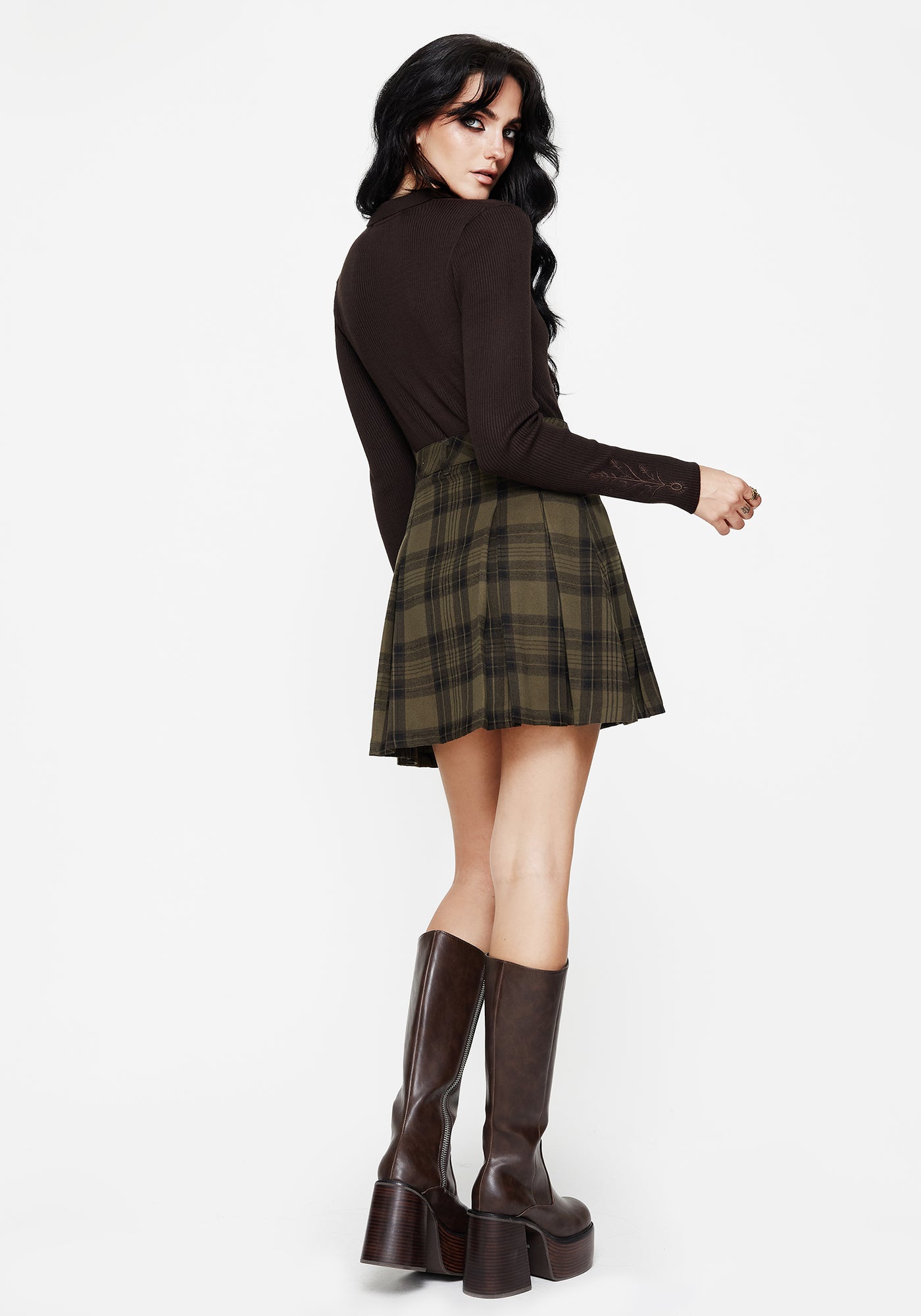 Cecily Check Pleated Mini Skirt With Frog Charm | Disturbia - Shop