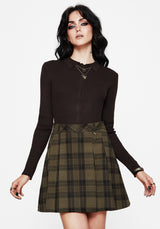 Cecily Check Pleated Mini Skirt With Frog Charm