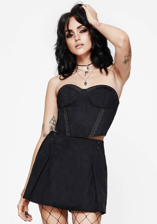 Lauma Embroidered Faux Suede Skort