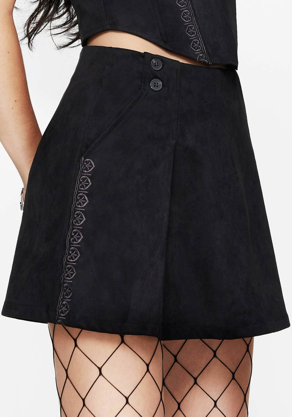 Lauma Embroidered Faux Suede Skort