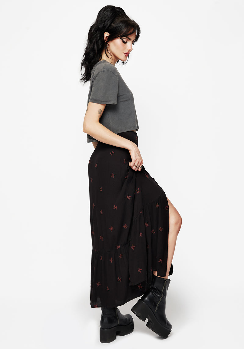 Sublime Witches Knot Embroidered Button Down Midaxi Skirt