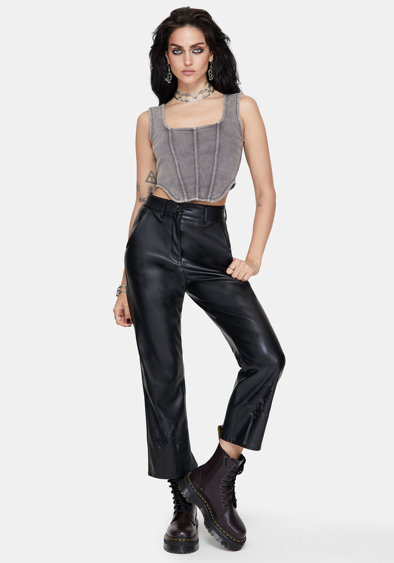 Blackwater Debossed Faux Leather Straight Leg Cropped Trousers