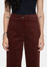Terracotta Cotton Cord Check Straight Leg Crop Trousers