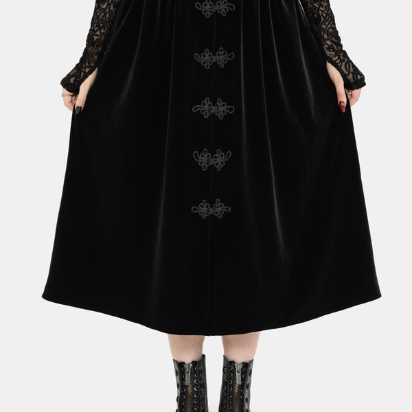Nova Velour Frog Closure Midi Skirt – Disturbia