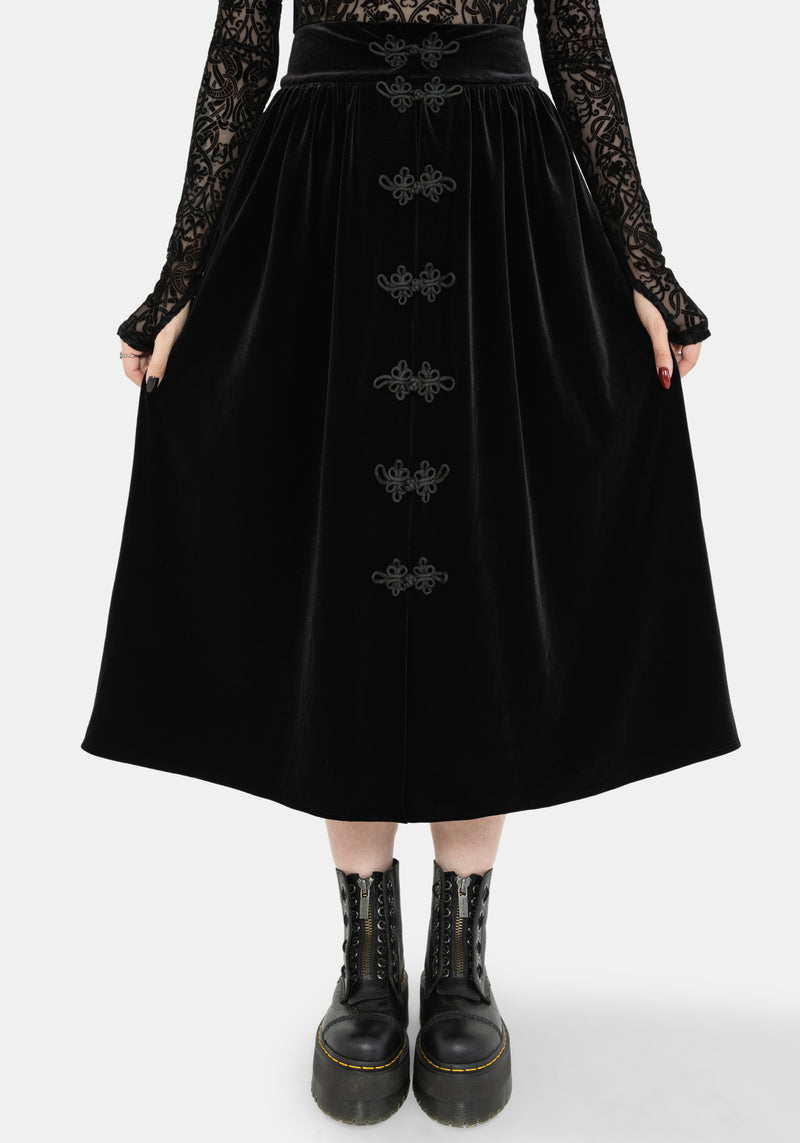 Nova Velour Frog Closure Midi Skirt – Disturbia