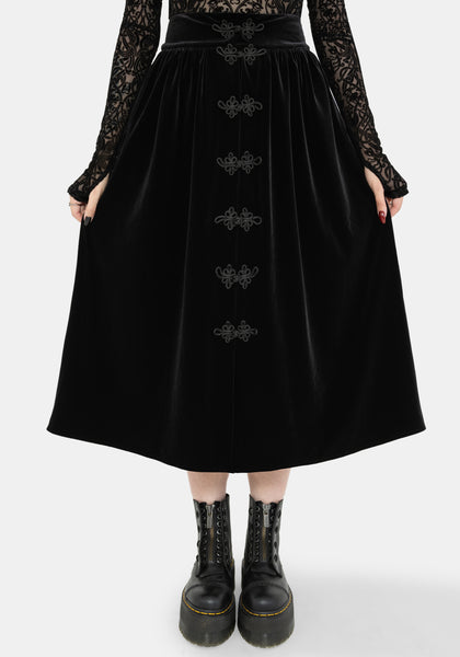 Nova Velour Frog Closure Midi Skirt – Disturbia