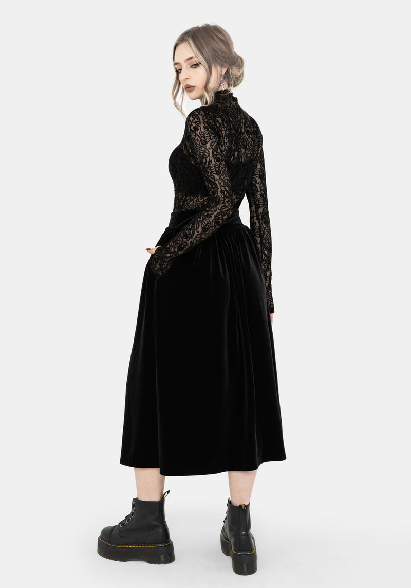 Nova Velour Frog Closure Midi Skirt – Disturbia