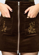 Darkling Cotton Embroidered Pocket Detail Cord Mini Skirt
