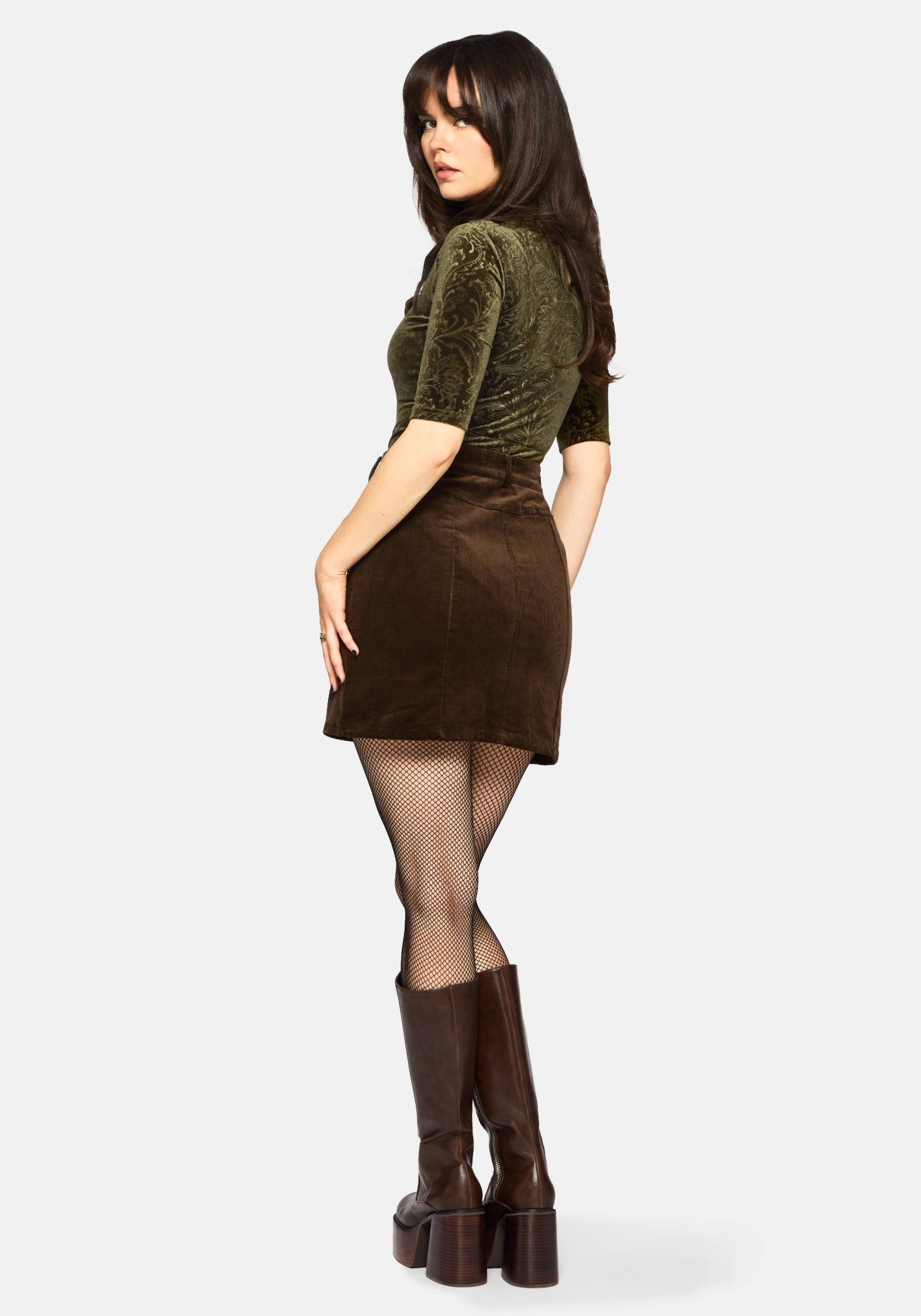 Darkling Cotton Embroidered Pocket Detail Cord Mini Skirt