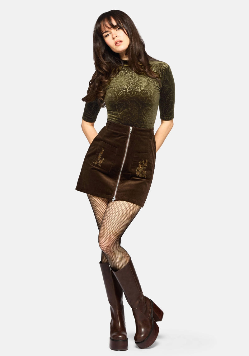 Darkling Cotton Embroidered Pocket Detail Cord Mini Skirt