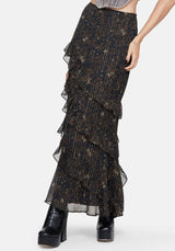 Astralis Floral Stripe Asymmetric Ruffle Tiered Maxi Skirt
