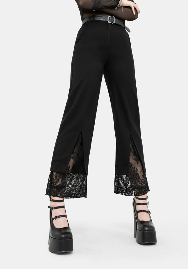 Orchid Lace Insert Pleated Hem Straight Leg Trouser