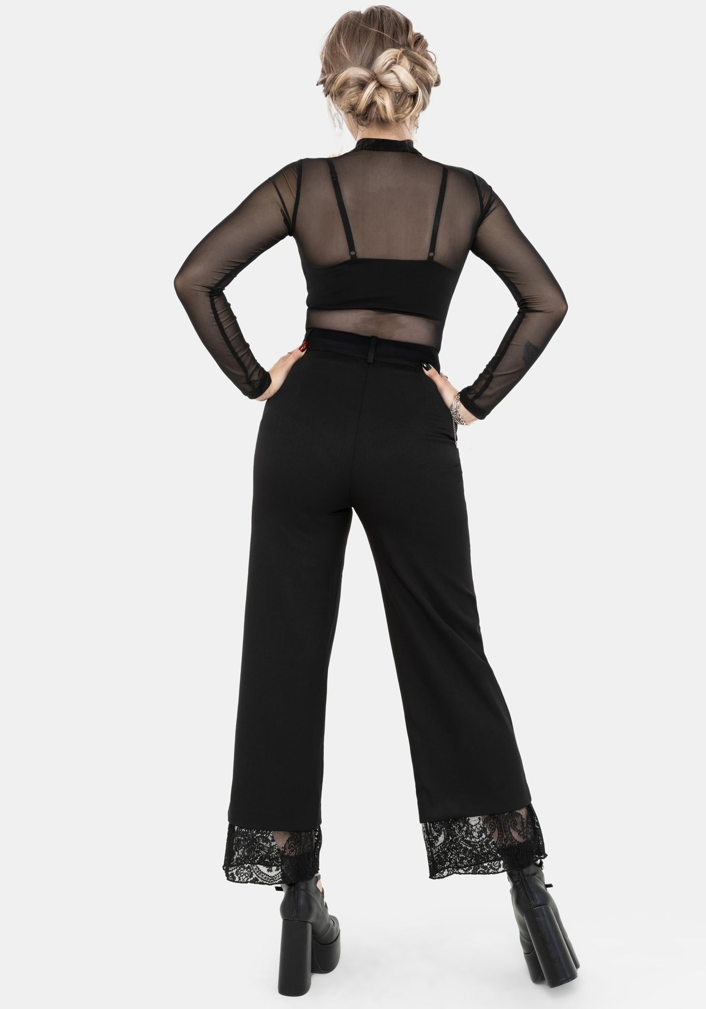 Orchid Lace Insert Pleated Hem Straight Leg Trouser – Disturbia