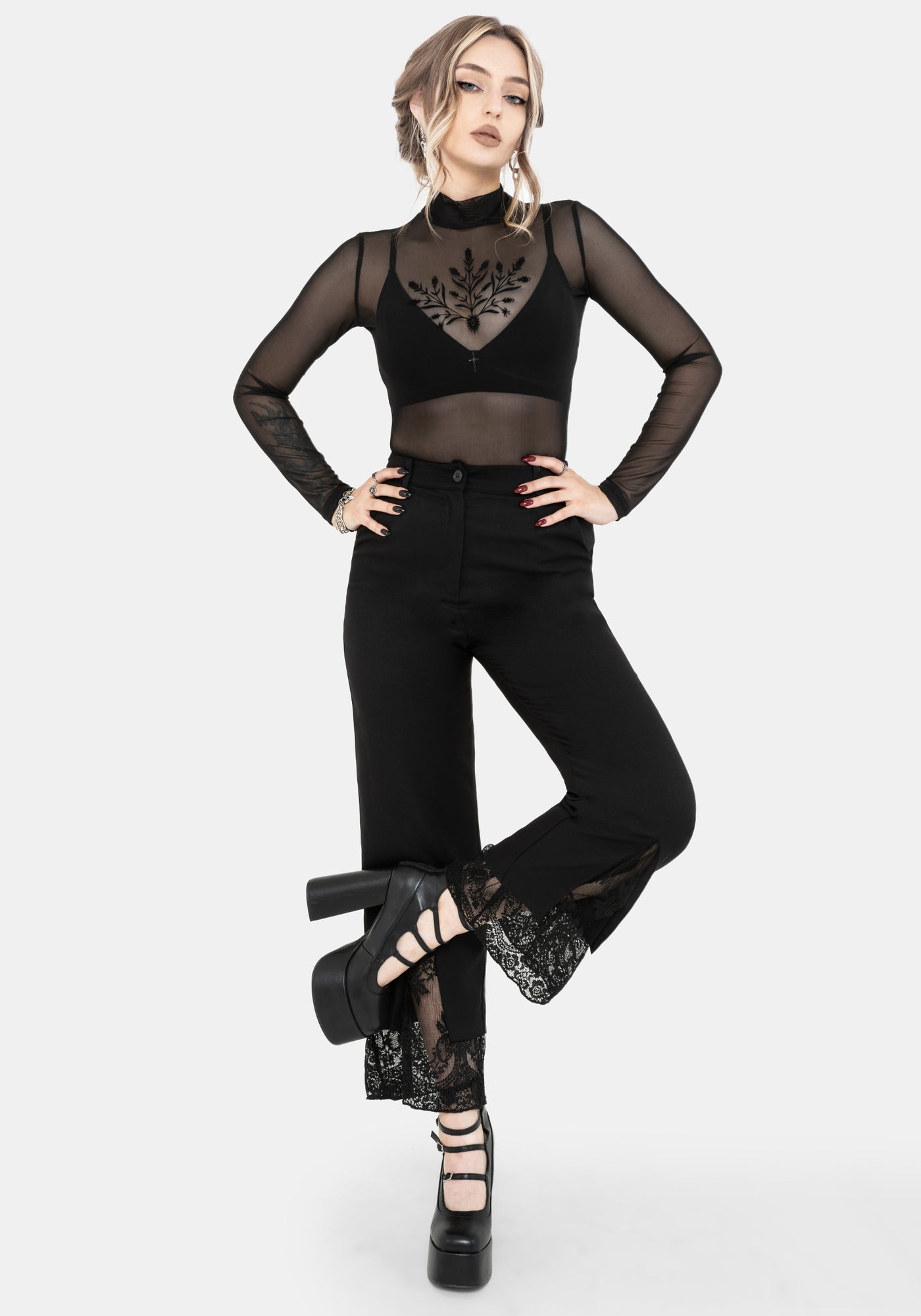 Orchid Lace Insert Pleated Hem Straight Leg Trouser – Disturbia