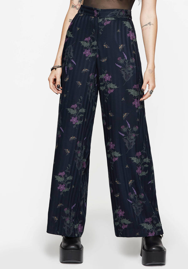 Cassandra Satin Stripe Thistle Print Trouser