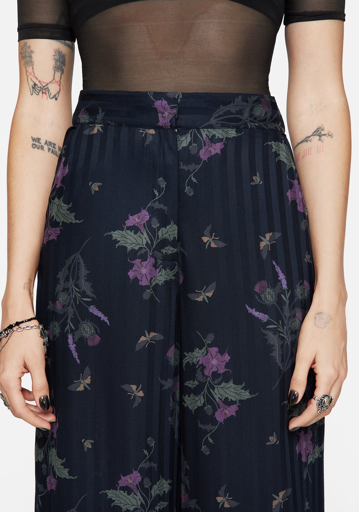 Cassandra Satin Stripe Thistle Print Trouser