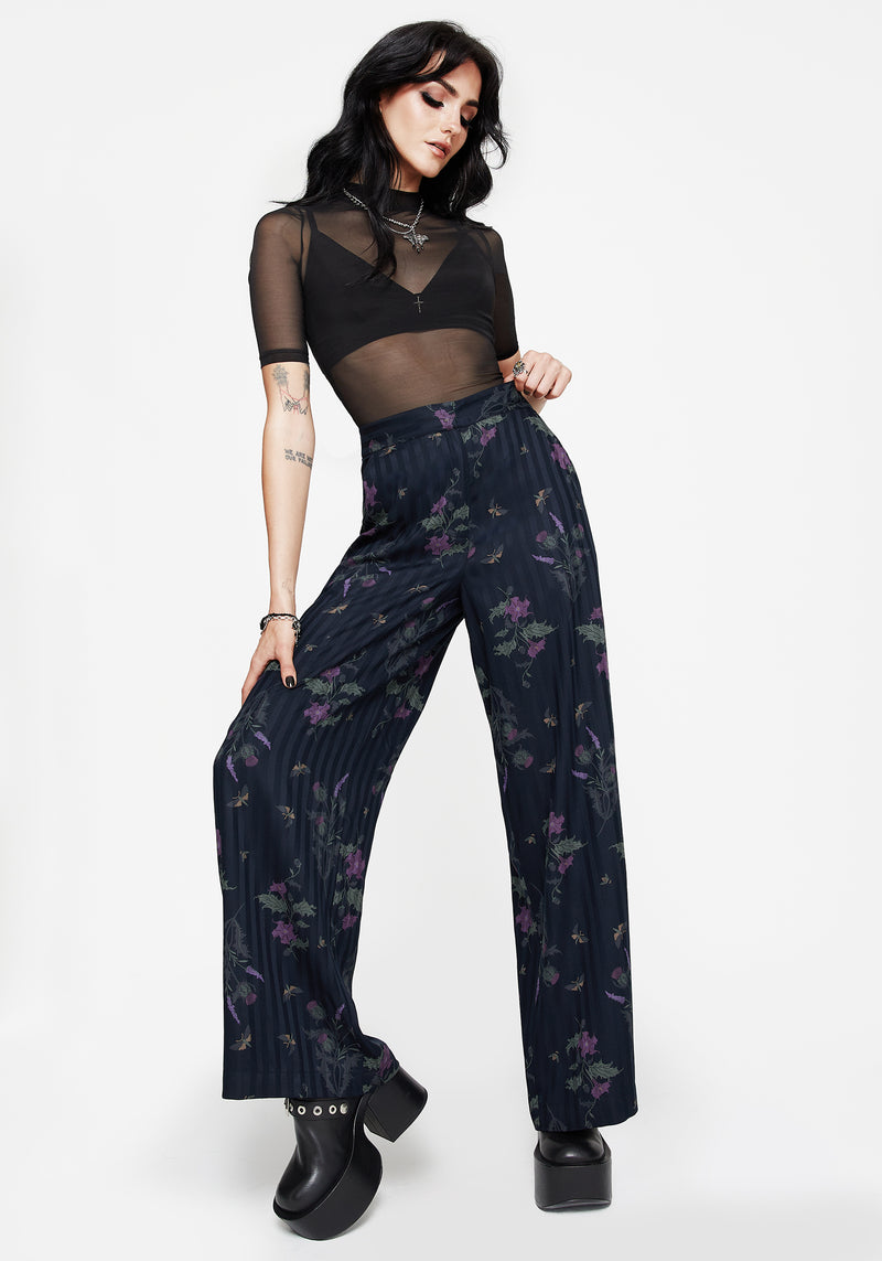 Cassandra Satin Stripe Thistle Print Trouser