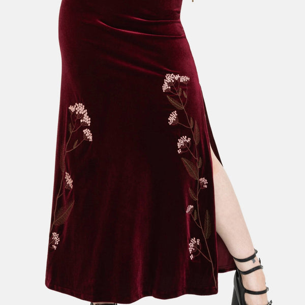 Virosa Floral Embroidered Velour Maxi Skirt – Disturbia