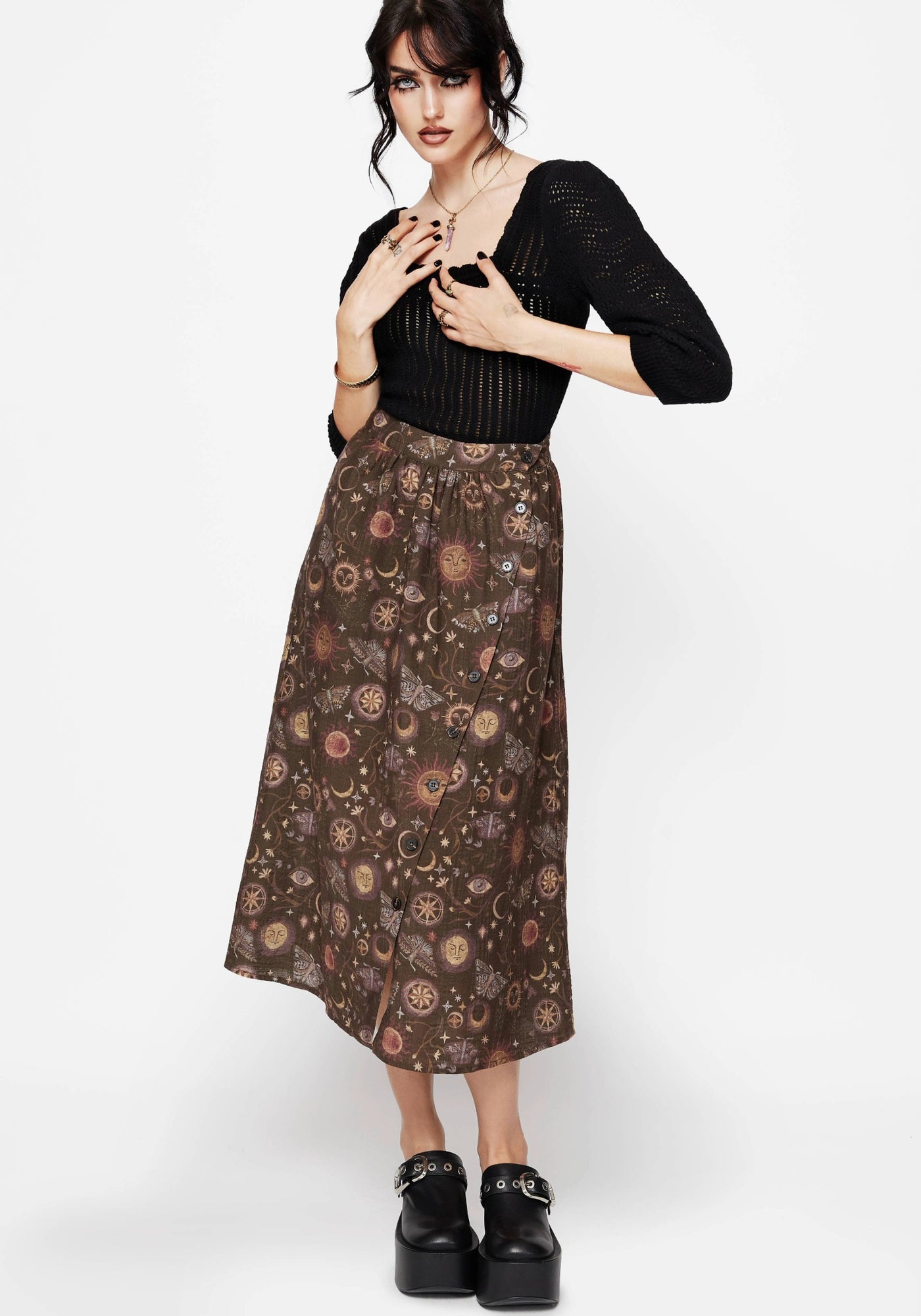 MHL. DRY COTTON OXFORD SKIRT チノ　ブラウン BT2680_1_e0bc6fca-a797-4ae4-