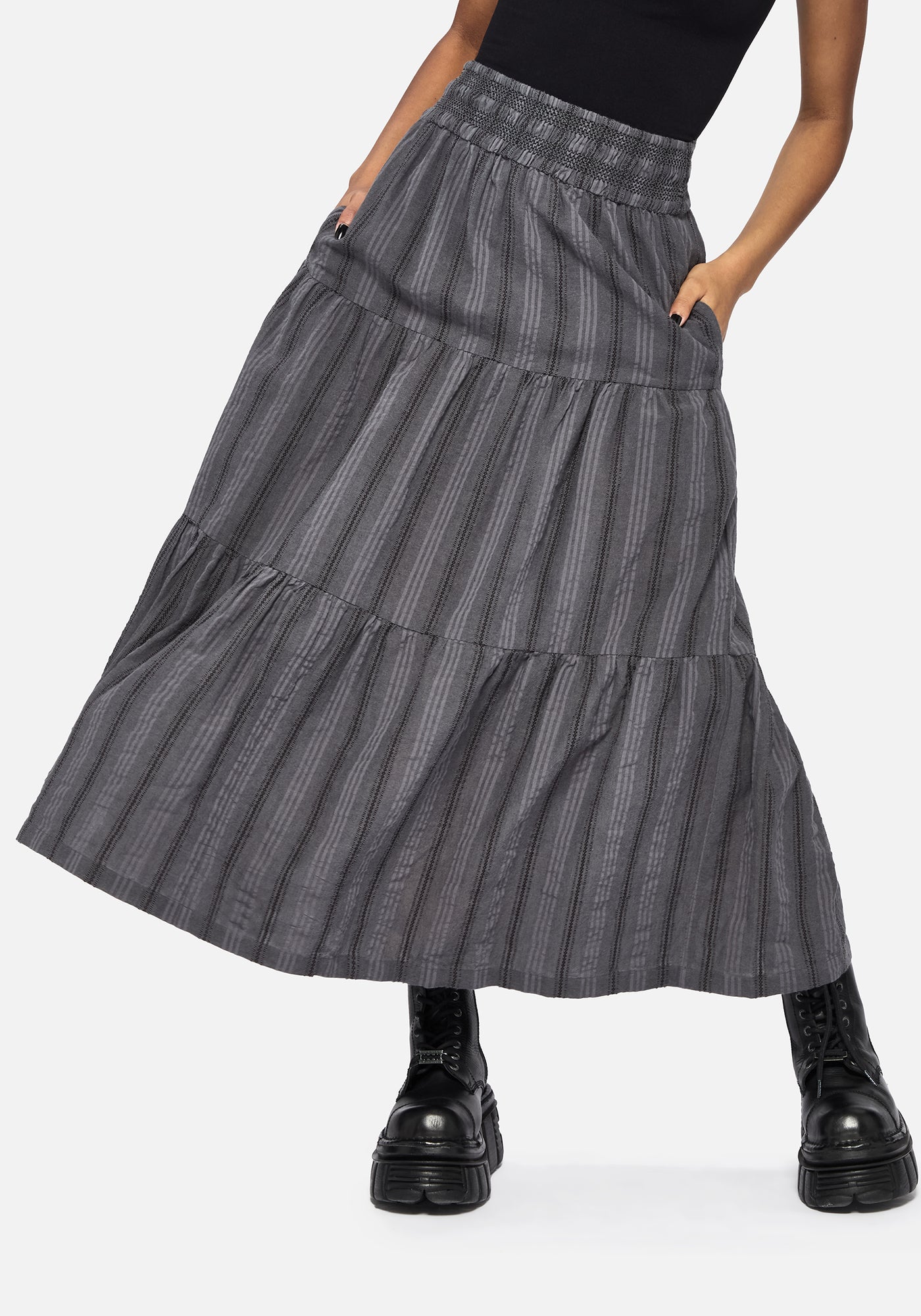 Grove Cotton Stripe Tiered Midaxi Skirt – Disturbia