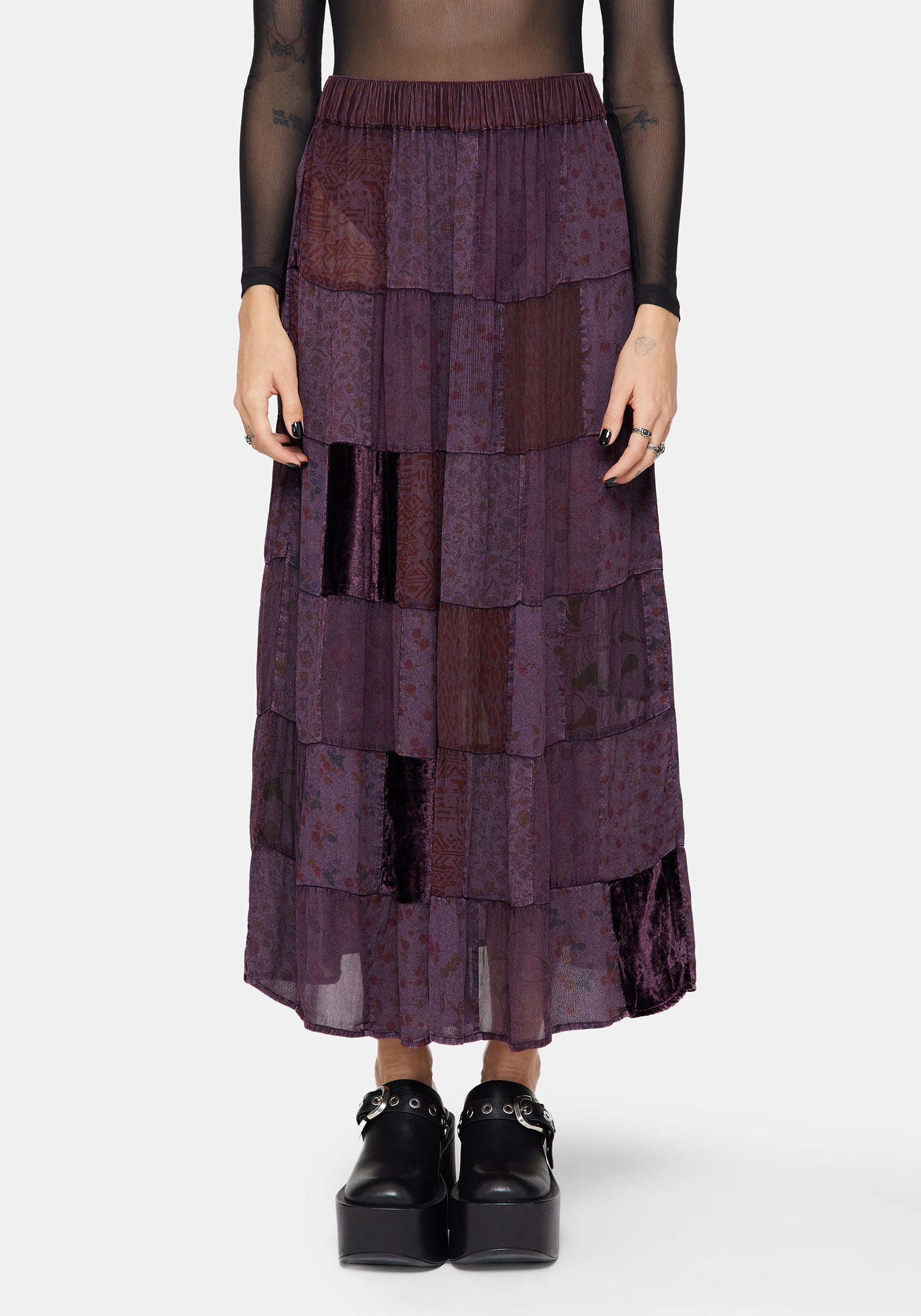 Mabel Floral Printed Patchwork Skirt – Disturbia