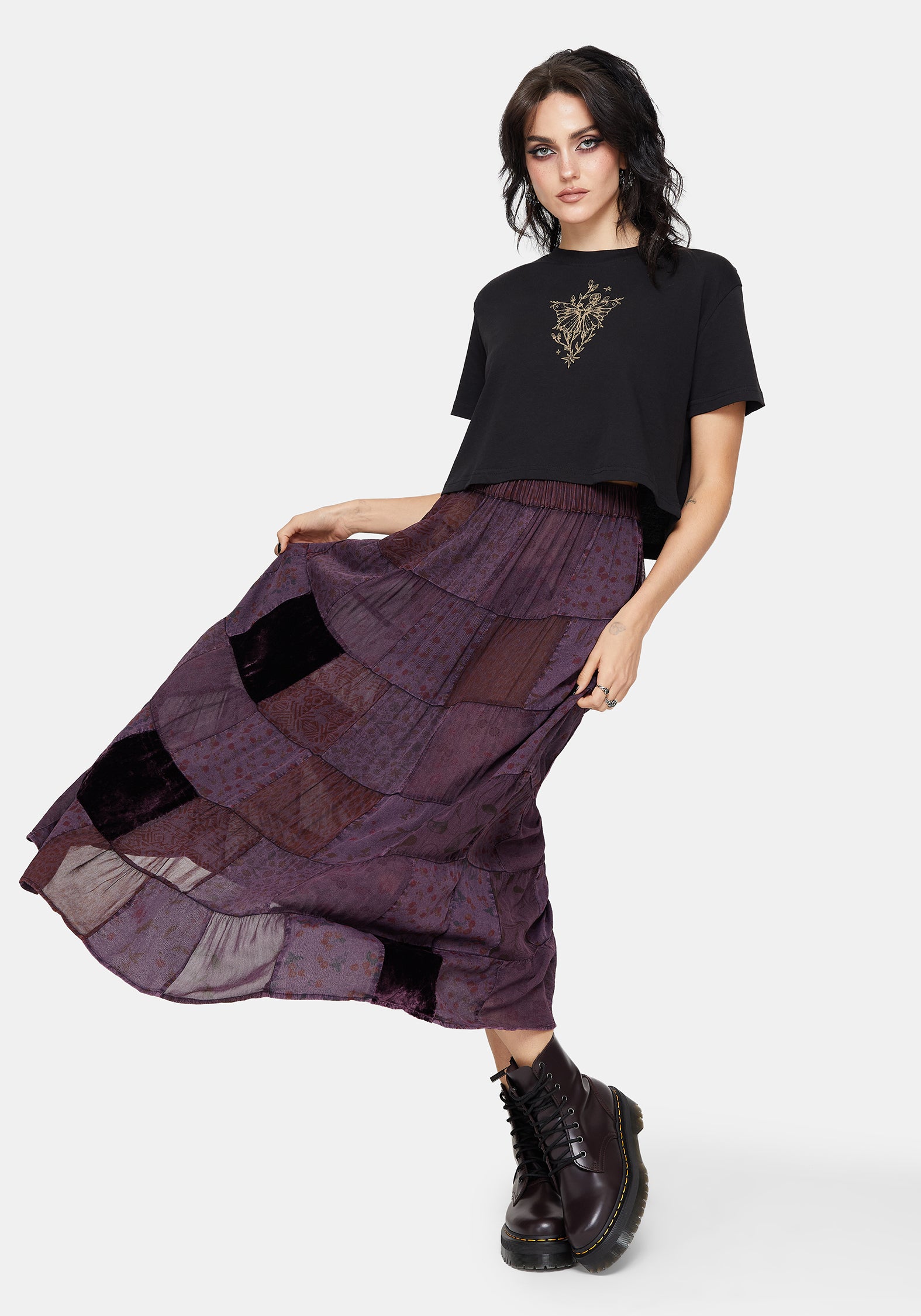 Mabel Floral Printed Patchwork Skirt – Disturbia