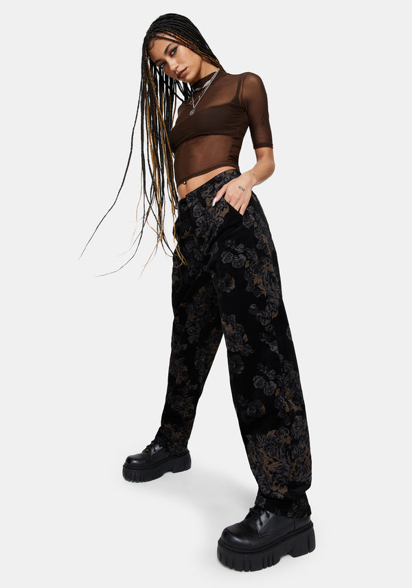 Fleur Printed Cord Barrel Leg Trouser