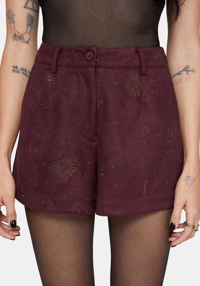 Rosia Celestial Print Suede Shorts