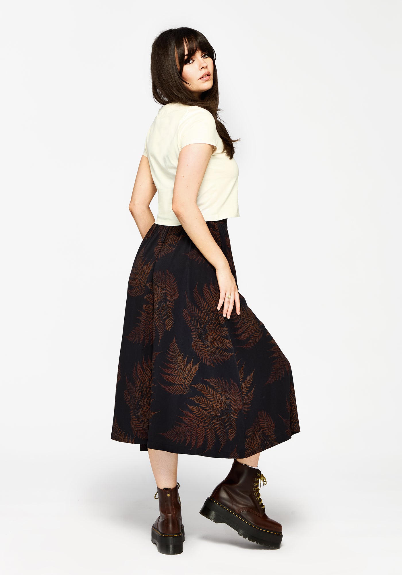 Ruin Fern Printed Midaxi Skirt - Brown | Disturbia - Shop Women's