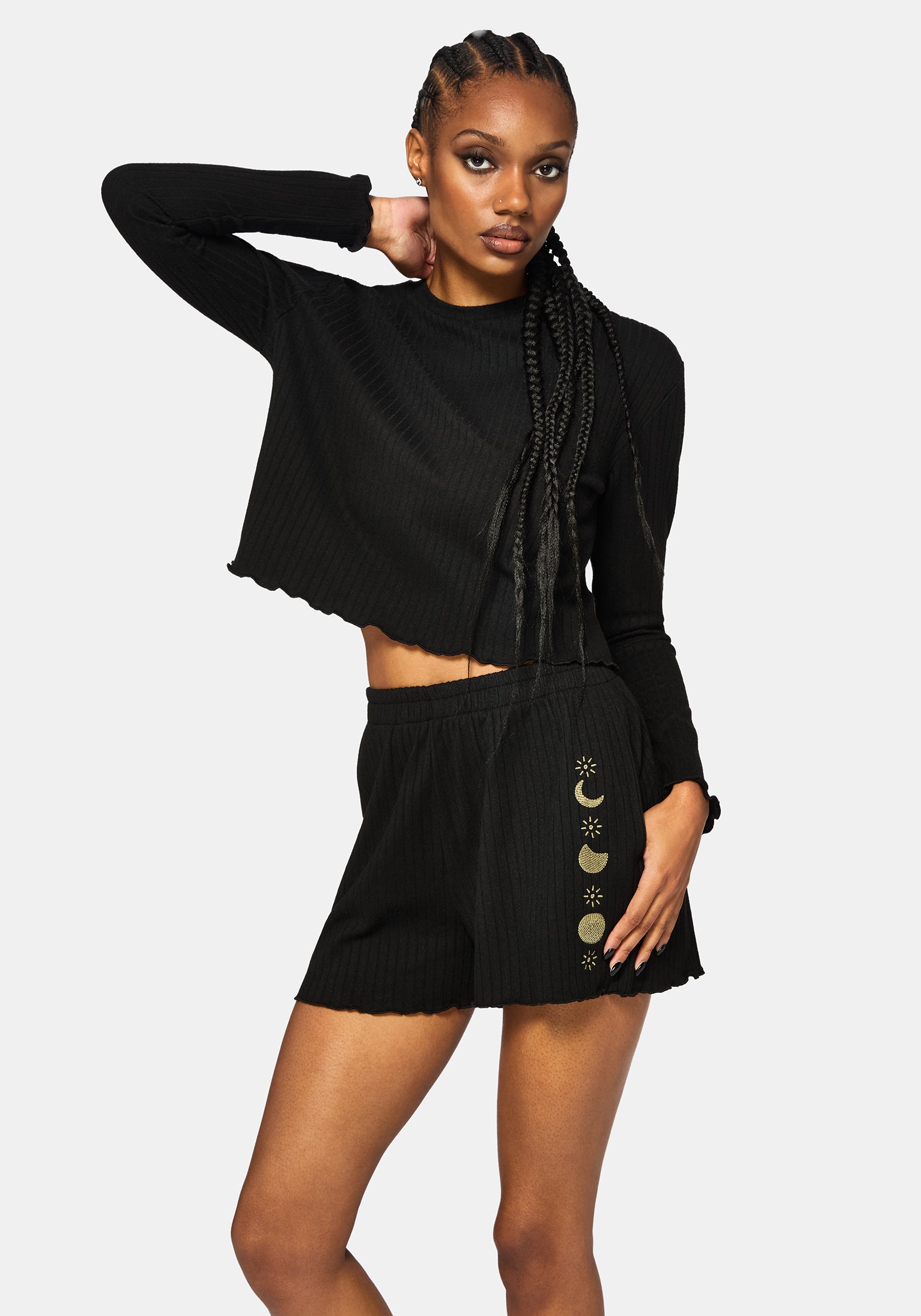 Griffinfly Embroidered Lettuce Hem Pyjama Short